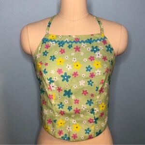 Vintage 90s Y2K Reverse Cropped Floral Daisy Halter Tie Top Club Raver